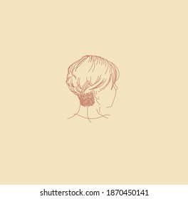  chica con un corto corte de pelo, pelo al final. violación de una chica con peinado. ilustración lineal vectorial