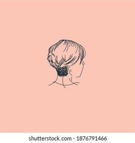  chica con un corto corte de pelo, pelo al final. violación de una chica con peinado. ilustración lineal vectorial