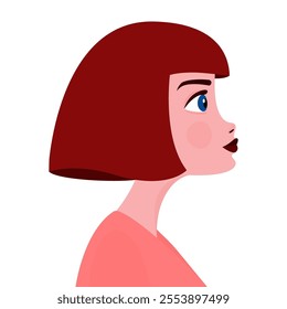 girl with short red hair illustration, cute short hair girl vector, cartoon character isolated white background