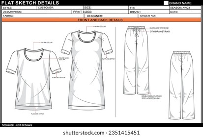 GIRL SHORT SLEEVE FLAT SKETCH FASHION TEMPLATE TECHNICAL DRAWING ILLUSTRATION