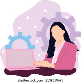 girl show on laptop screen flat illustration vector