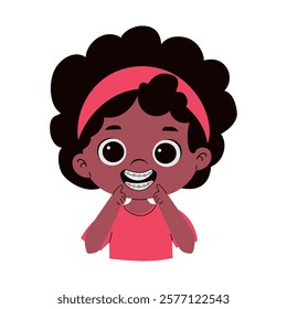 Girl showing her smile with dental braces. Attractive girl daily dental care. Hand drawn illustration isolate on white .Vector cartoon illustration.