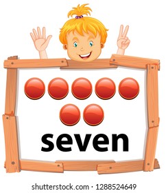 Girl showing number seven banner illustration