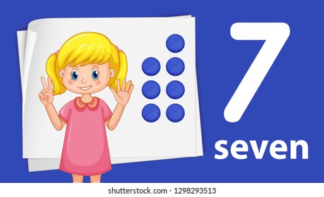 A girl showing number seven illustration