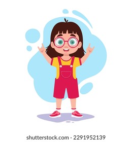 Girl showing rock gesture. Vector illustration