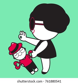 Girl Is Showing That She Can Handle A Love Relationship With Her Lover Boy Concept Card Character illustration