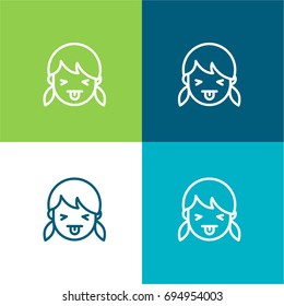 Girl Showing Tongue green and blue material color minimal icon or logo design