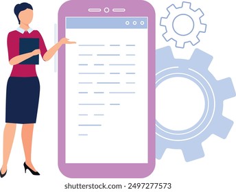 A girl is showing web page on mobile.