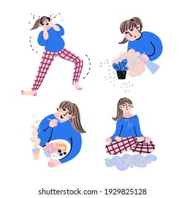 The girl shows what you can do at home.