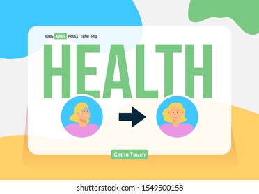 The girl is sick Arrow The girl is healthy
. Health Website landing page, web page. Cartoon flat vector illustration, banner.