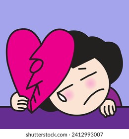 Girl Is Sick Of A Broken Love. Young Woman Tired Of Being Heartbroken Concept Card Character illustration