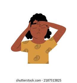 The girl is sick with chickenpox. A symptom of skin inflammation. Vector illustration in flat style