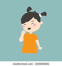 The girl is sick icon. The girl coughs. Cold. Quarantine. The child got sick.