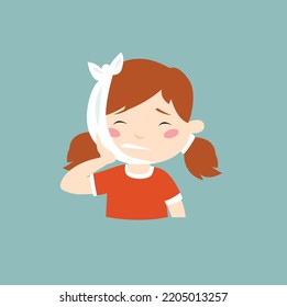 The girl is sick icon. The girl has a toothache. Toothache. Dentistry. The child got sick.