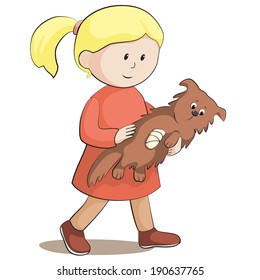 A girl and a sick puppy go to the vet