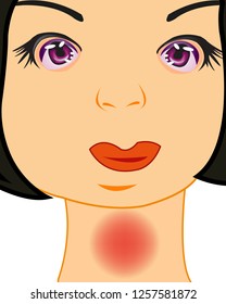 Girl with sick throat on white background is insulated