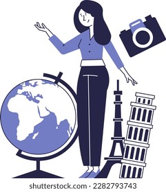 Guía de turismo femenino. Concepto vectorial de excursiones.