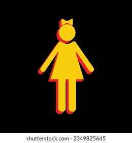 Girl sign illustration. 3D Extruded Yellow Icon with Red Sides a Black background. Illustration.