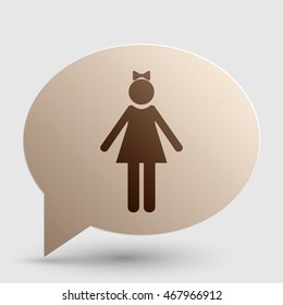 Girl sign illustration. Brown gradient icon on bubble with shadow.