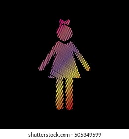 Girl sign illustration. Coloful chalk effect on black backgound.