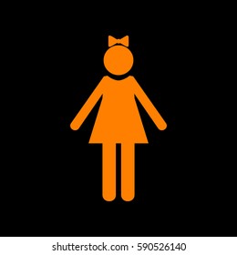 Girl sign illustration. Orange icon on black background.