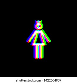 Girl sign illustration. Red, green and blue unfocused contour icon at black background. Illustration.