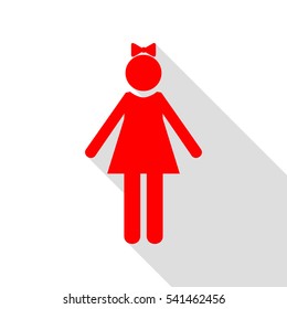 Girl sign illustration. Red icon with flat style shadow path.