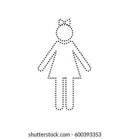 Girl sign illustration. Vector. Black dotted icon on white background. Isolated.