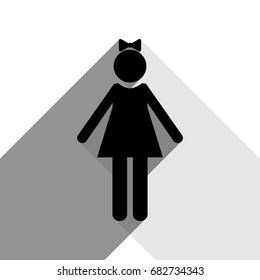 Girl sign illustration. Vector. Black icon with two flat gray shadows on white background.