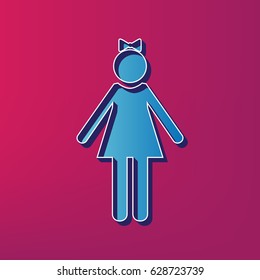 Girl sign illustration. Vector. Blue 3d printed icon on magenta background.