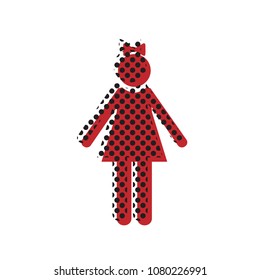 Girl sign illustration. Vector. Brown icon with shifted black circle pattern as duplicate at white background. Isolated.