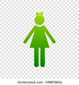 Girl sign illustration. Vector. Green gradient icon on transparent background.