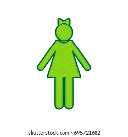 Girl sign illustration. Vector. Lemon scribble icon on white background. Isolated