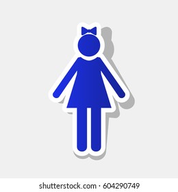 Girl sign illustration. Vector. New year bluish icon with outside stroke and gray shadow on light gray background.