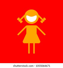 Girl sign illustration. Vector. Orange icon with white holes if exist at red background. Isolated.