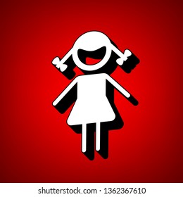 Girl sign illustration. Vector. Perspective view of white icon with black outline at reddish background.