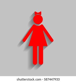 Girl sign illustration. Vector. Red icon with soft shadow on gray background.