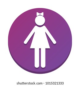 Girl sign illustration. Vector. White icon with flat shadow on purpureus circle at white background. Isolated.