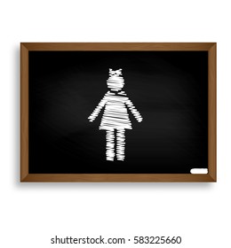 Girl sign illustration. White chalk icon on black school board