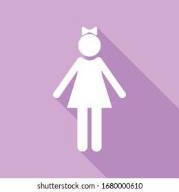 Girl sign illustration. White Icon with long shadow at purple background. Illustration.