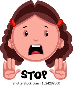 Girl signalling to stop using both hands