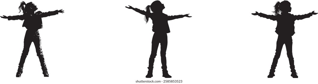 Girl Silhouette with Arms Outstretched Vector Illustration