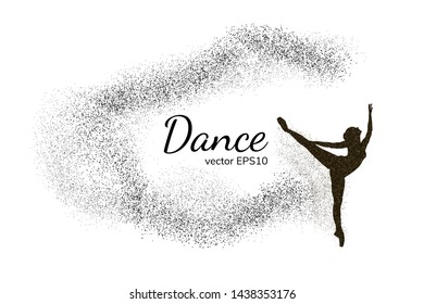 Girl silhouette dancing classic ballet made of particle dust splash. Ballerina dancer pose in action. EPS10 vector.