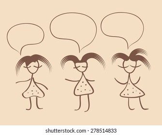 girl silhouette funny hair on vintage beige background with dialogue.