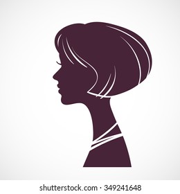 Girl silhouette head with beautiful stylized haircut