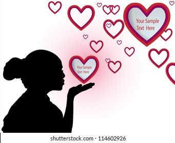 Girl silhouette and hearts