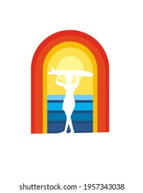 girl silhouette holding surfboard sticker