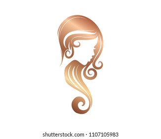 girl silhouette with long hair in form of S vector illustration color rose gold