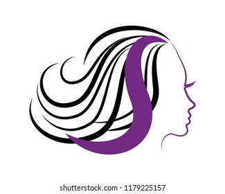 girl silhouette with long hair in form of S vector illustration color black and purple