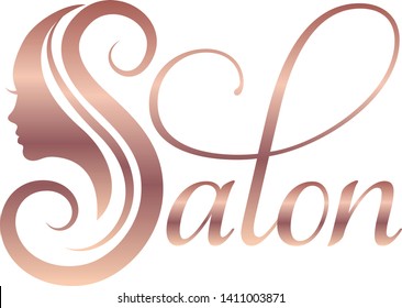 girl silhouette with long hair in form of S icon salon logo color  rose gold 